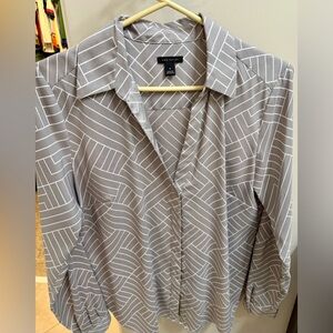 Ann Taylor Taupe Geometric Grid Blouse
